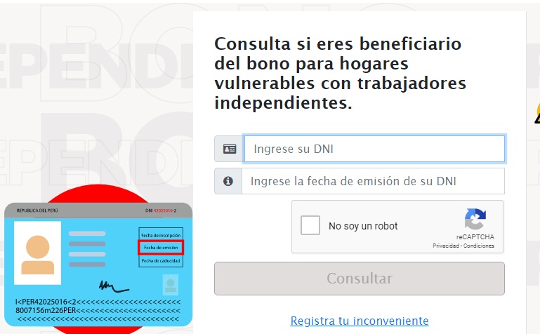 (Imagen la página web: www.bonoindependiente.pe)
