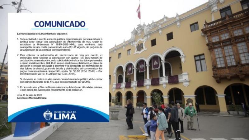 Municipalidad de Lima actividades públicas autorización multa