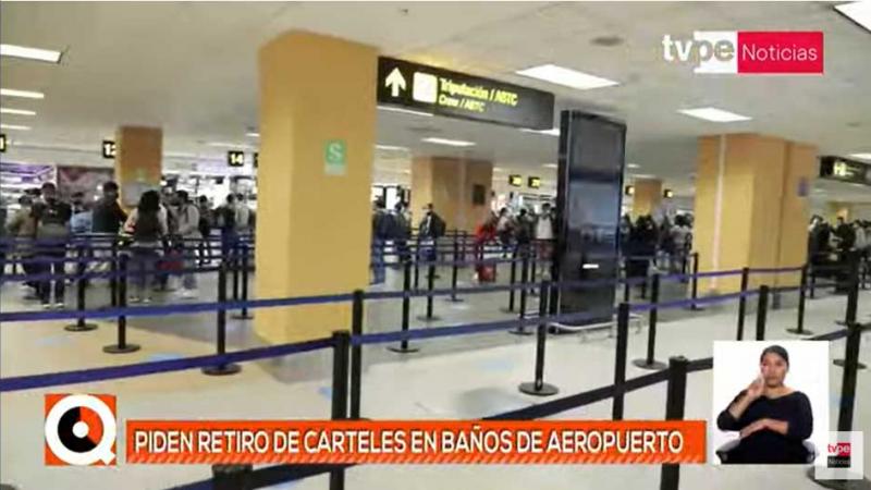 Ositrán pide el retiro de carteles en servicios higiénicos del aeropuerto Jorge Chávez 