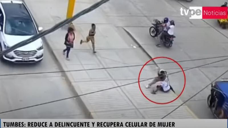 Tumbes: joven reduce a delincuente y devuelve celular robado a su dueña