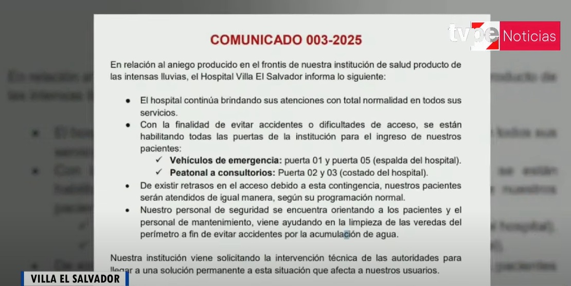 comunicado hospital villa el salvador inundación