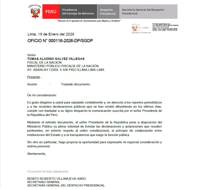 José Jerí al Ministerio Público