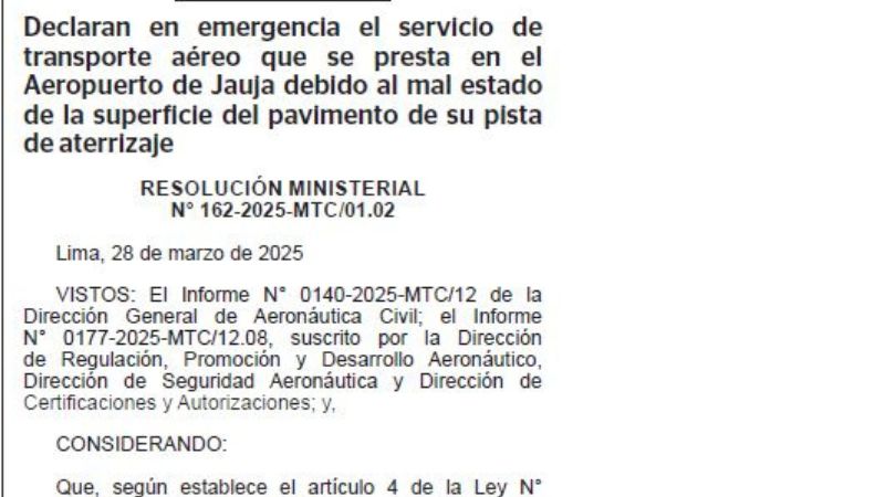 MTC CIERRE AEROPUERTO JAUJA