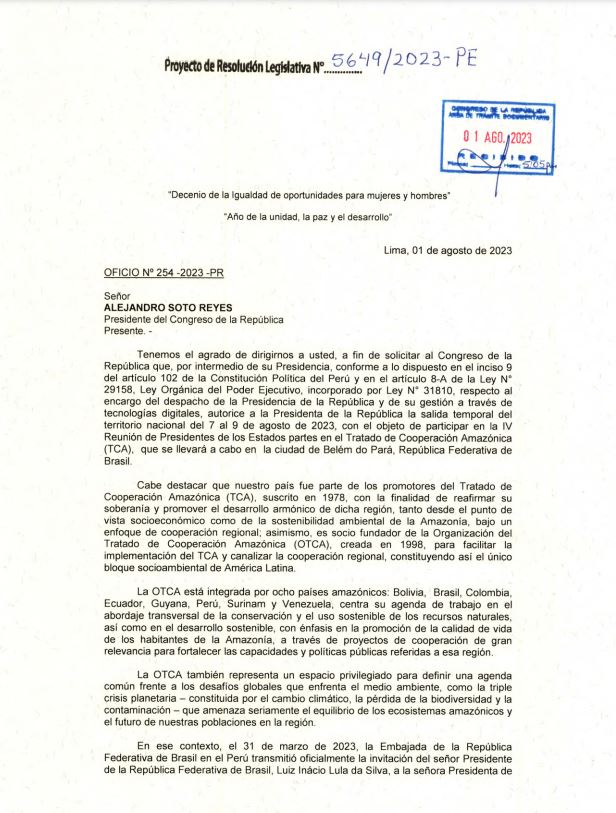 dina boluarte permiso viaje congreso