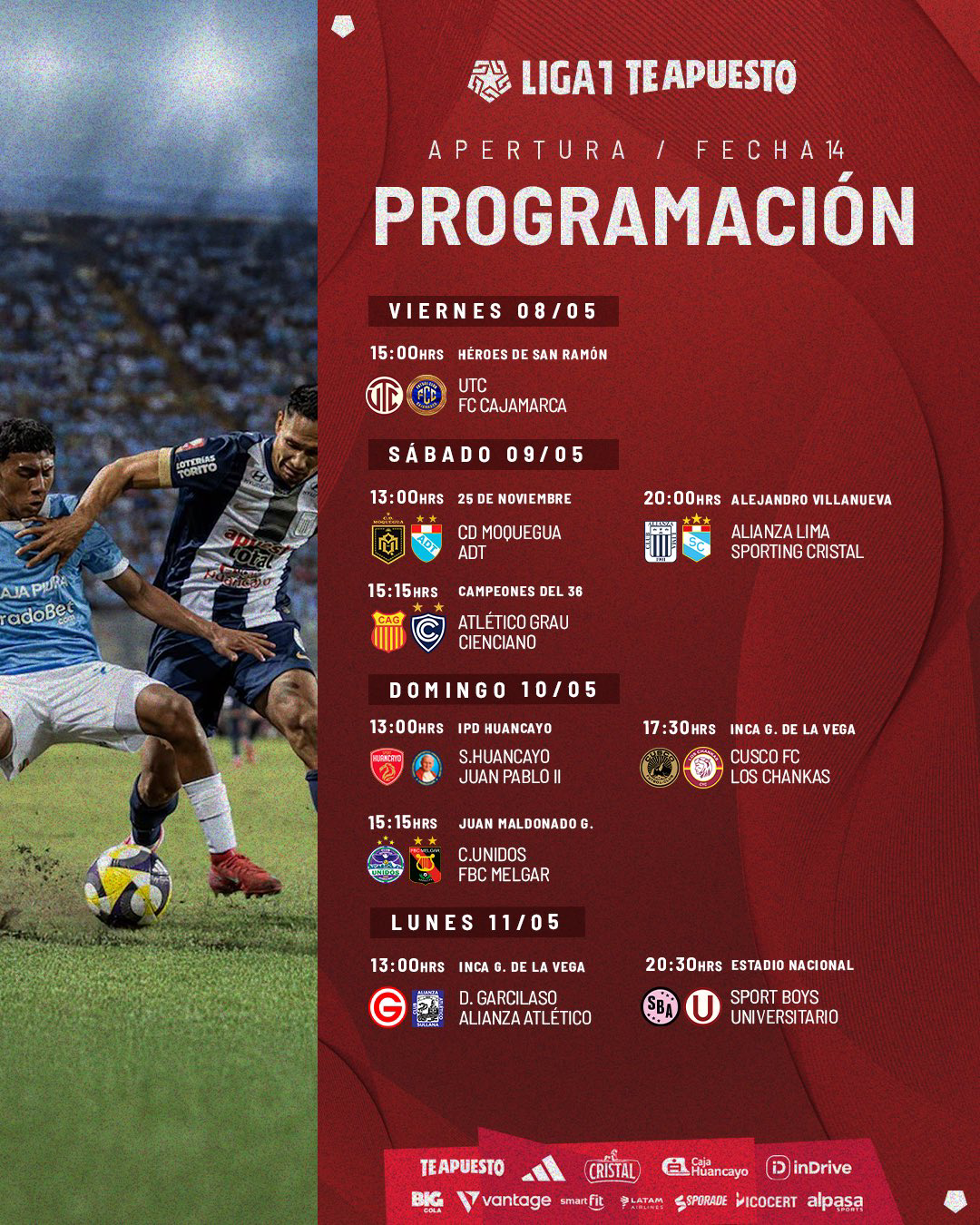 Programacion de la fecha 14 del torneo apertura