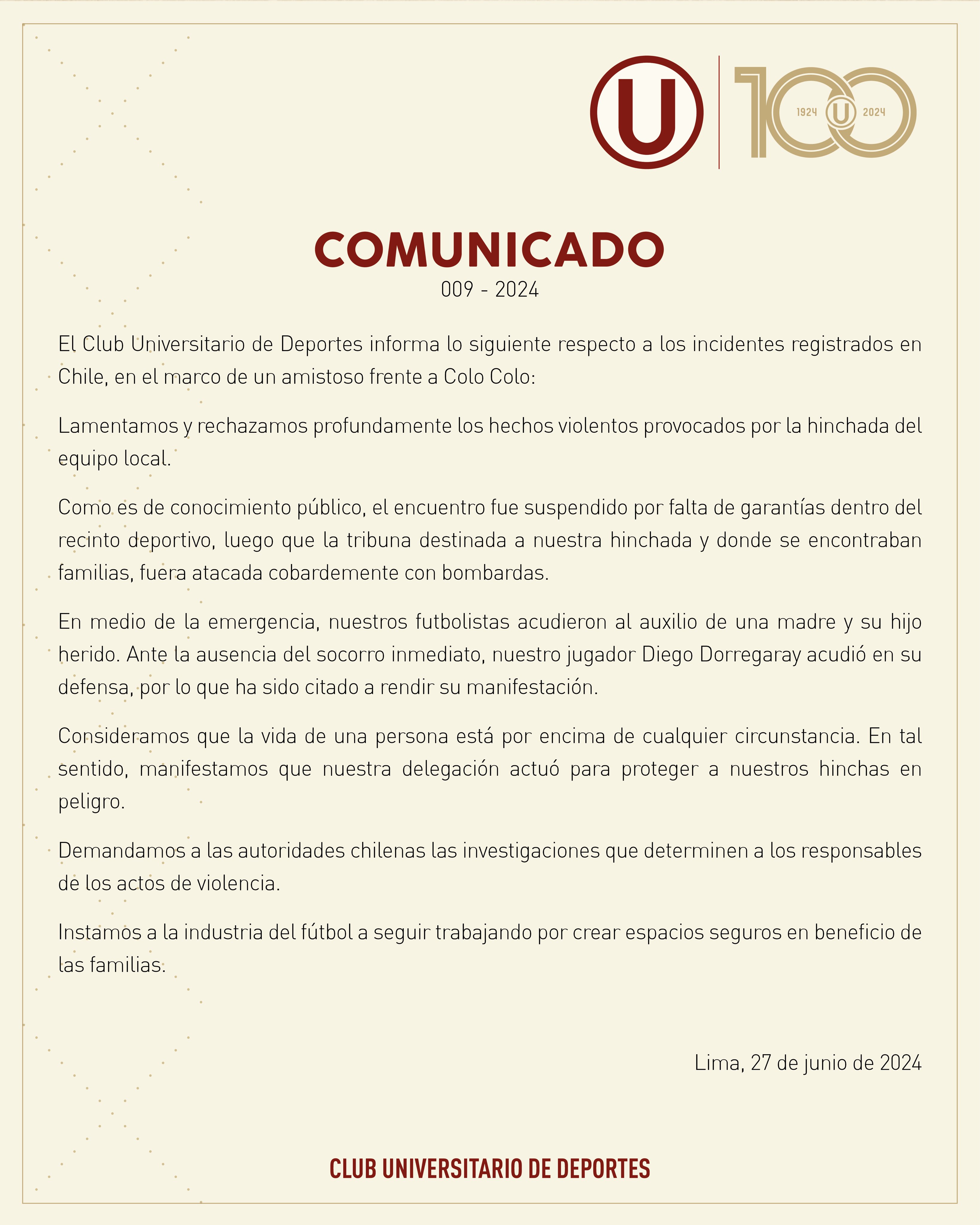 comunicado universitario de deportes