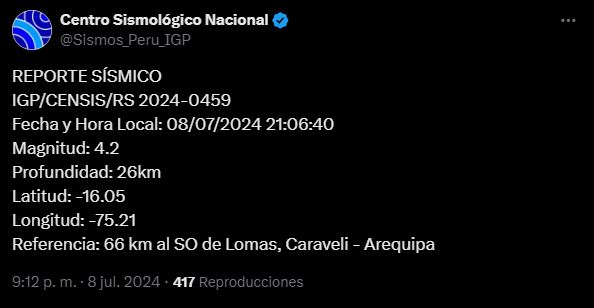 sismo caraveli