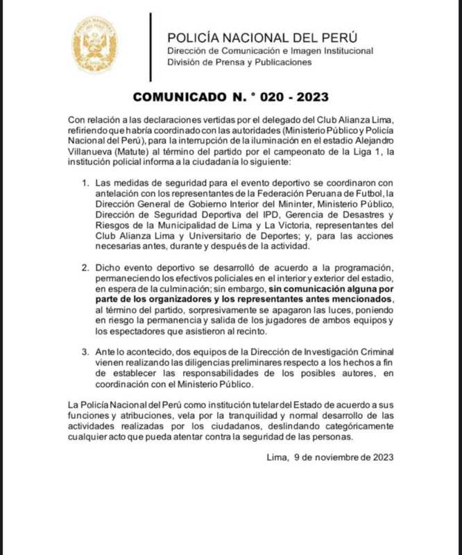 COMUNICADO DE LA PNP