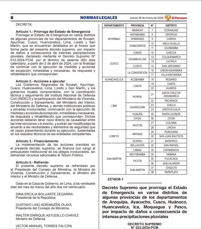 DECRETO SUPREMO POR LLUVIAS