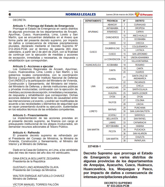 DECRETO SUPREMO POR LLUVIAS