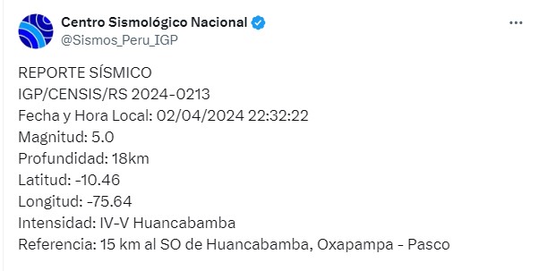 sismo en pasco